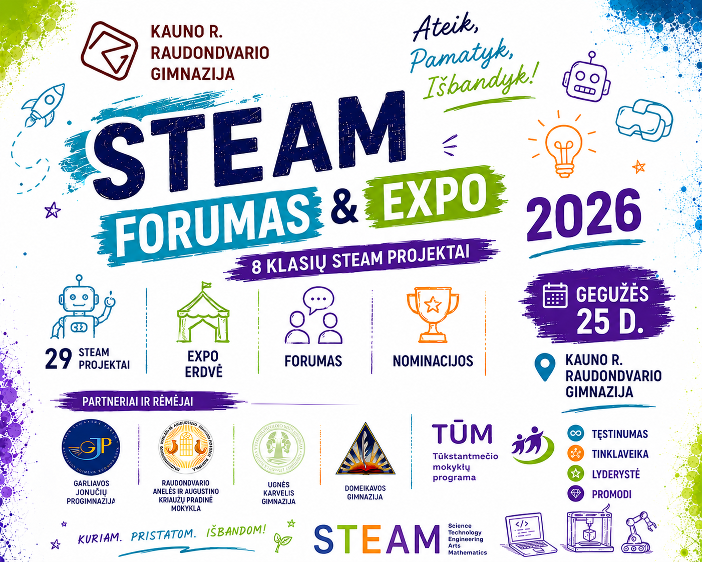 Jau gegužės 25 d. – STEAM FORUMAS & EXPO 2026 Kuriam. Pristatom. Išbandom!